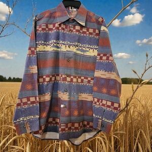 Vtg The Territory Ahead Men’s Large Southwest Aztec Jacquard Shirt Cotton EUC